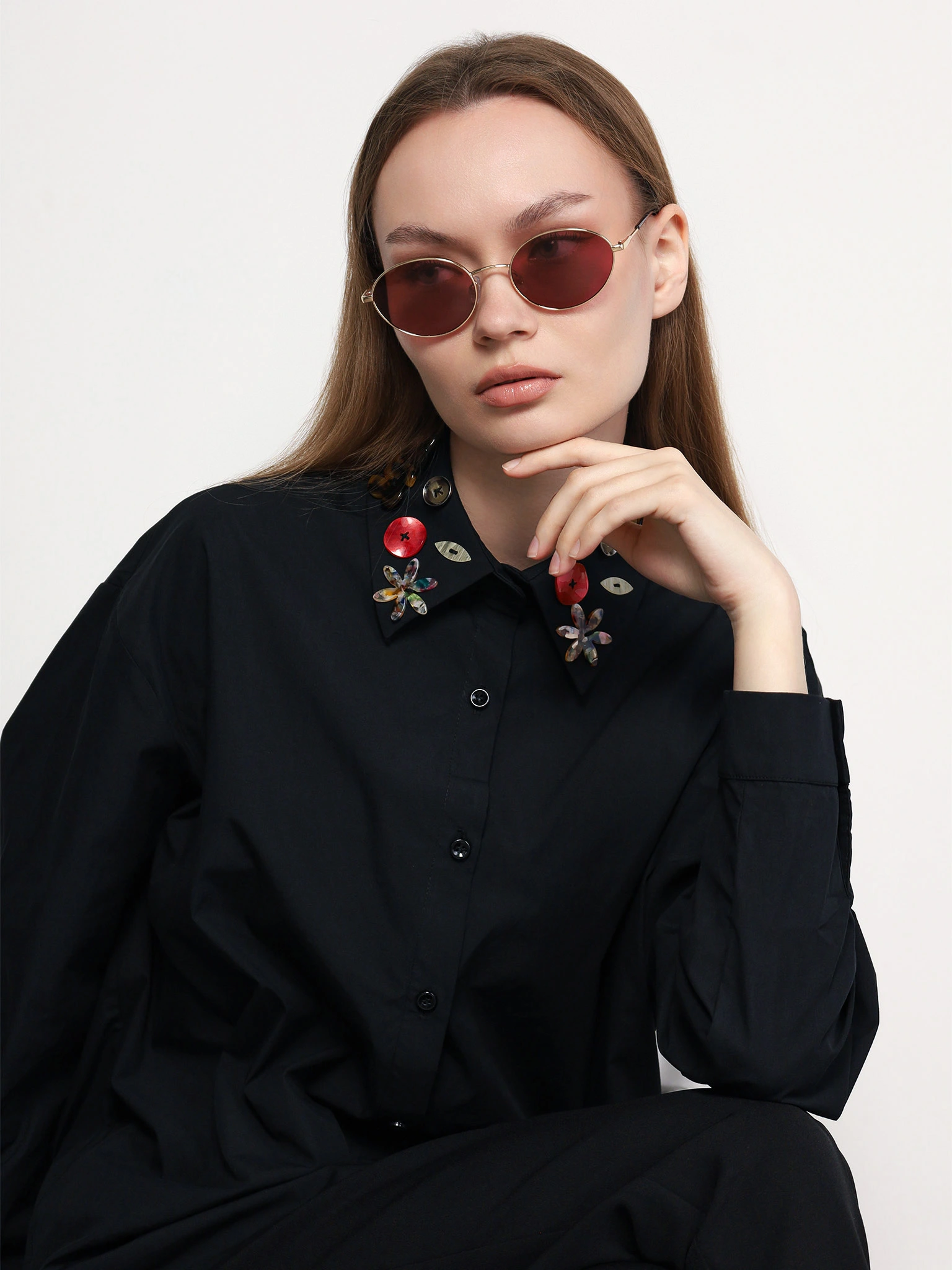 Блуза прямого кроя из смесового хлопка